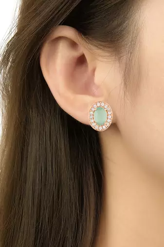 stylish latest fashion rose cz american diamond oval shape stud earrings