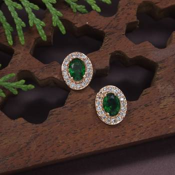 I jewels stylish latest fashion rose cz american diamond oval shape stud earrings 1