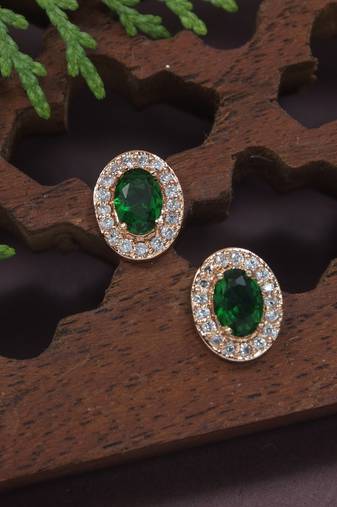 I jewels stylish latest fashion rose cz american diamond oval shape stud earrings
