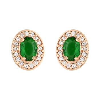 I jewels stylish latest fashion rose cz american diamond oval shape stud earrings 2