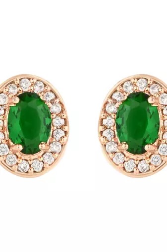 I jewels stylish latest fashion rose cz american diamond oval shape stud earrings
