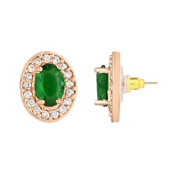 I jewels stylish latest fashion rose cz american diamond oval shape stud earrings 3