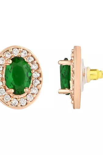 I jewels stylish latest fashion rose cz american diamond oval shape stud earrings