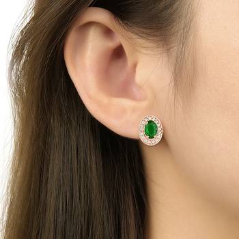 I jewels stylish latest fashion rose cz american diamond oval shape stud earrings 4