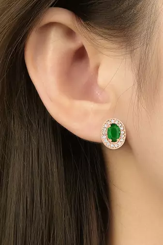 I jewels stylish latest fashion rose cz american diamond oval shape stud earrings