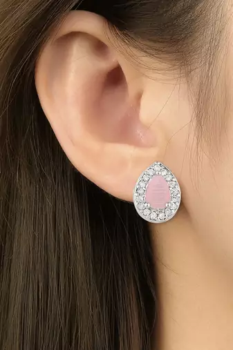 stylish latest fashion silver plated cz american diamond stud earrings