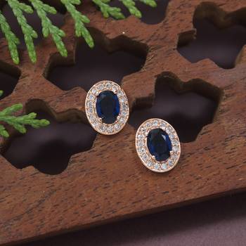 stylish latest fashion rose cz american diamond oval shape stud earrings 1
