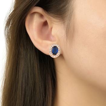 stylish latest fashion rose cz american diamond oval shape stud earrings 4