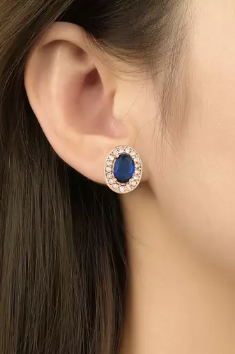 stylish latest fashion rose cz american diamond oval shape stud earrings
