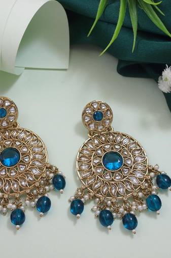 traditional handcrafted kundan pearl floral design earrings