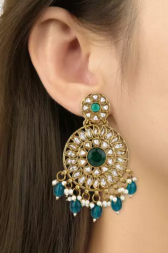 traditional handcrafted kundan pearl floral design earrings
