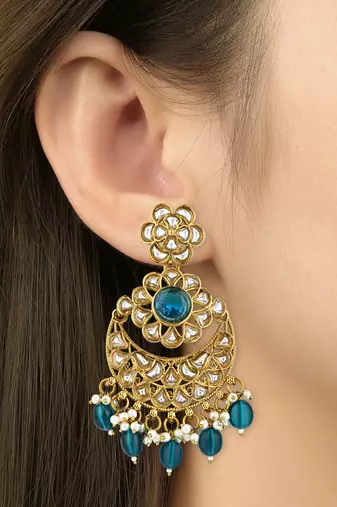traditional handcrafted kundan pearl floral design earrings