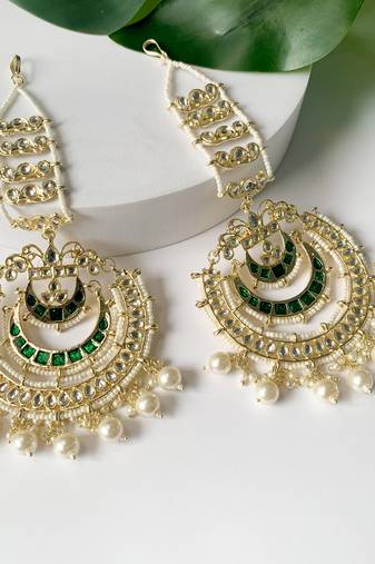 traditional kundan hanging pearl earrings attachable ear chain