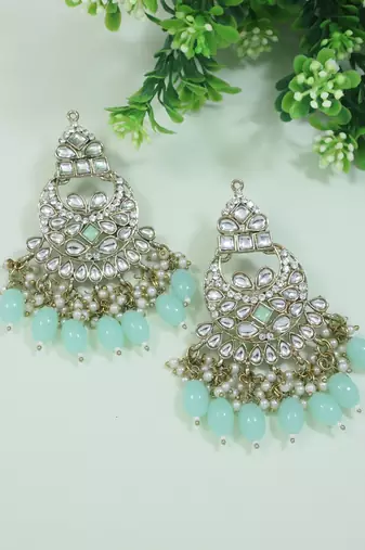 traditional kundan pearl chandbali earrings