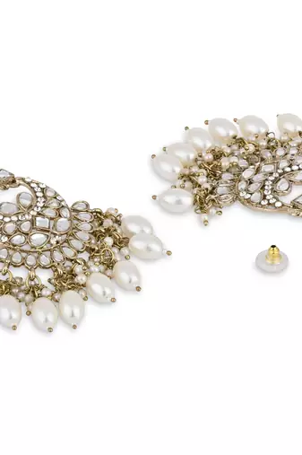 traditional kundan pearl chandbali earrings
