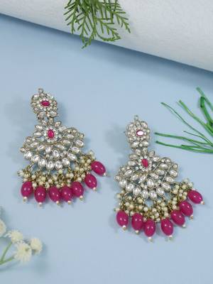 pink traditional kundan pearl chandbali earrings 1