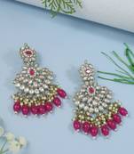 pink traditional kundan pearl chandbali earrings