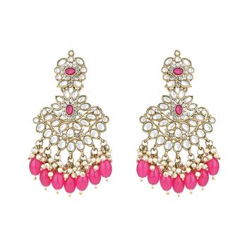 pink traditional kundan pearl chandbali earrings 2