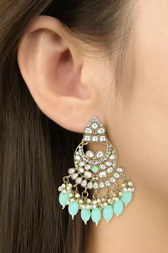 traditional kundan pearl chandbali earrings