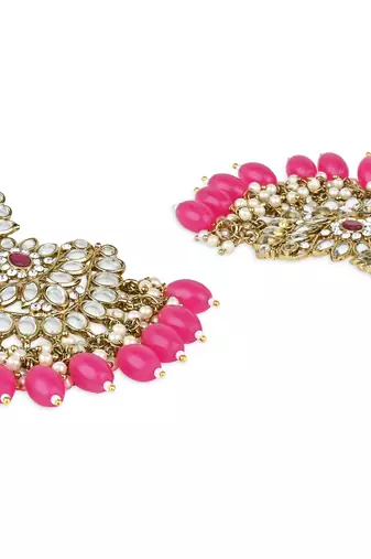 pink traditional kundan pearl chandbali earrings