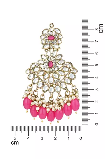 pink traditional kundan pearl chandbali earrings