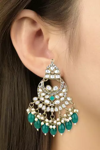 traditional kundan pearl chandbali earrings