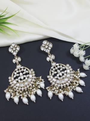 traditional kundan pearl handcrafted dangle chandbali earrings ethnic jewellery 1
