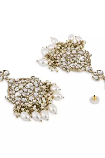 traditional kundan pearl handcrafted dangle chandbali earrings ethnic jewellery