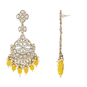 traditional kundan pearl handcrafted dangle chandbali earrings ethnic jewellery 3
