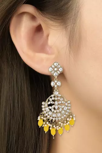 traditional kundan pearl handcrafted dangle chandbali earrings ethnic jewellery