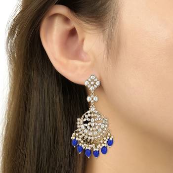 traditional kundan pearl handcrafted dangle chandbali earrings ethnic jewellery 4