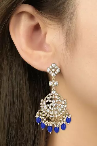 traditional kundan pearl handcrafted dangle chandbali earrings ethnic jewellery