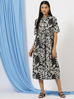 Anushil printed long kurti dress for women - a-line dress, one piece outfit 1