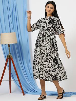 Anushil printed long kurti dress for women - a-line dress, one piece outfit 4
