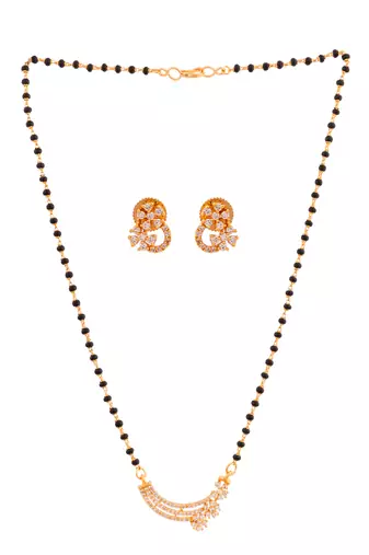Black beads mangalsutra with cap (short) and earrings set one gram gold