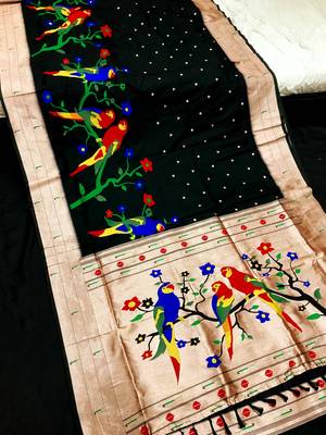 Koram Black Kanjivaram Pathani And Mina Zari Weaving Designer Saree With Blouse For Women 1