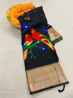Koram Black Kanjivaram Pathani And Mina Zari Weaving Designer Saree With Blouse For Women 2
