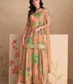 Peach chinon embroidered sequence work palazzo salwar kameez