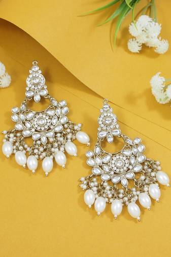 traditional kundan pearl chandbali earrings