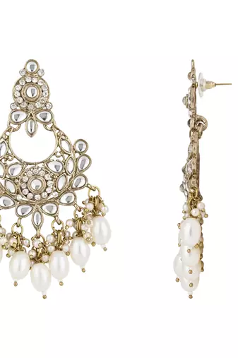 traditional kundan pearl chandbali earrings