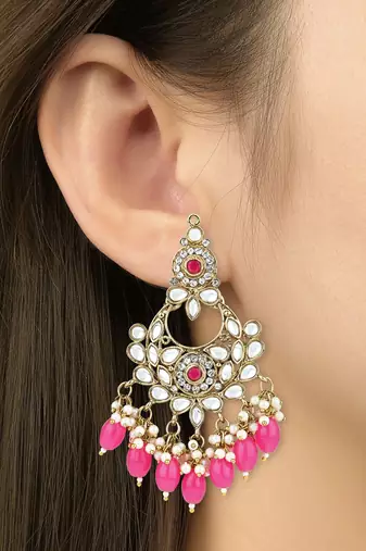 traditional kundan pearl chandbali earrings