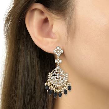 traditional kundan pearl handcrafted dangle chandbali earrings ethnic jewellery 4