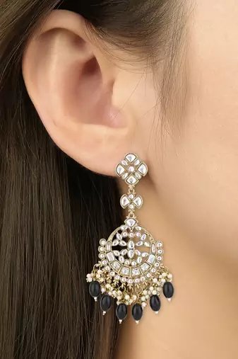 traditional kundan pearl handcrafted dangle chandbali earrings ethnic jewellery