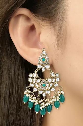 traditional kundan pearl chandbali earrings