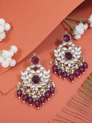 I jewels traditional kundan pearl chandbali earrings 1