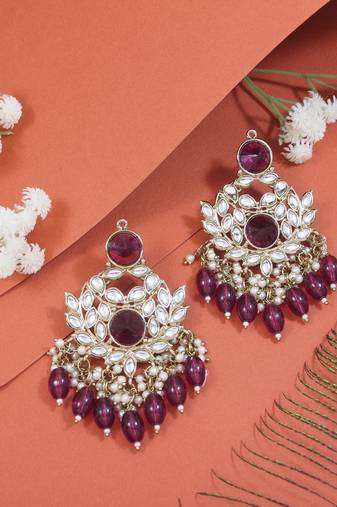 I jewels traditional kundan pearl chandbali earrings