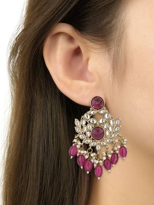 I jewels traditional kundan pearl chandbali earrings 4