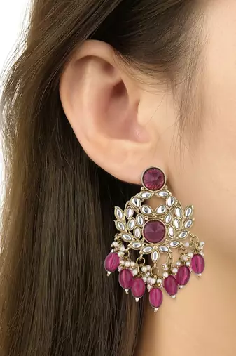 I jewels traditional kundan pearl chandbali earrings