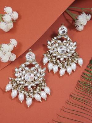 traditional kundan pearl chandbali earrings 1