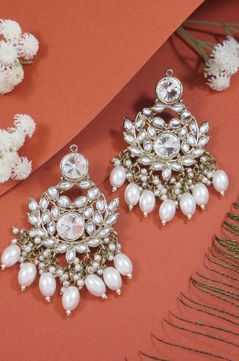 traditional kundan pearl chandbali earrings